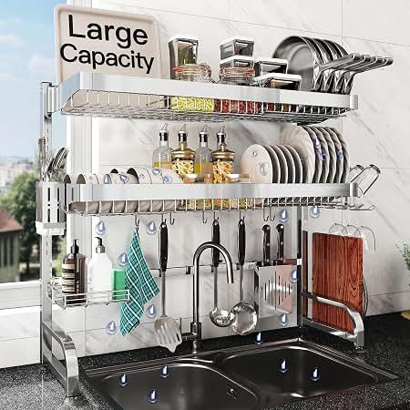 BOOSINY Over The Sink Dish Drying Rack, Extra Large Capacity Dish Drainer