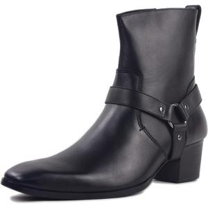 OSSTONE Dress Boot For Men Leather Chukka Designer Boots Casual Heel Shoes Zipper-up OZ-JY002-black-belt- US 11.5