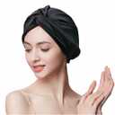 100% Mulberry Silk Bonnet Sleep Cap, Double Layer Silk Turban/Bonnet, Shower Cap, Fit for Night Hair Care, 9 Colors (Black, Adjustable Band)