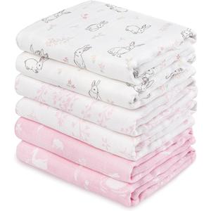 GLLQUEN BABY Receiving Blanket Boy Cotton Muslin Swaddle Blankets Girl Newborn Squares Breathable & Soft Thin Baby Blankets Cloths Double Absorbent Infant Swaddling Wrap - 6 Pack (Looking for Spring)