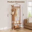 Taitiy Coat Rack Freestanding Clothing Rack with Wheels, Coat Tree Freestanding Heavy Duty with 2 Storage Shelves and 5 Hooks, Wood Garment Rack for Corner Bedroom Hallway Entryway Living Room Hotel