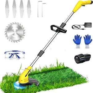 Aokia Electric Weed Wacker Cordless, 12V Battery Powered Weed Eater Cordless with Adjustable Pole (65inch), Lightweight Grass Trimmer Mower/Cutter/Edger with 2 Types Blade for Garden and Yard Lawn