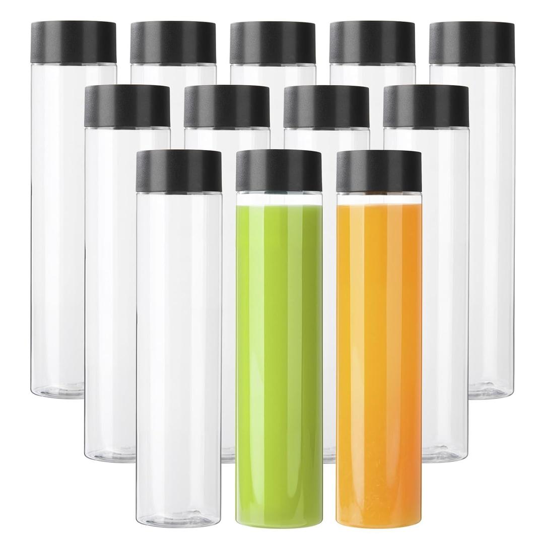 zmybcpack 12 Pack 16 OZ (500 ml) Clear PET Plastic Juice Bottles with Black Lids - Plastic Smoothie Bottles for Juice, Milk, Homemade Beverages