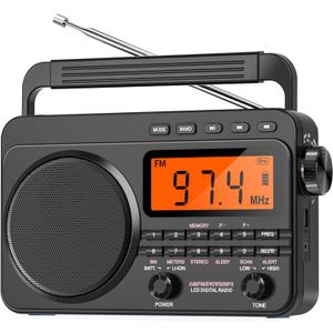 NOAA Weather Alert Radio,Digital AM FM Shortwave Radio with Best Reception,4000mAh Rechargeable Portable AM FM,Support SD Card (Deep Dark)