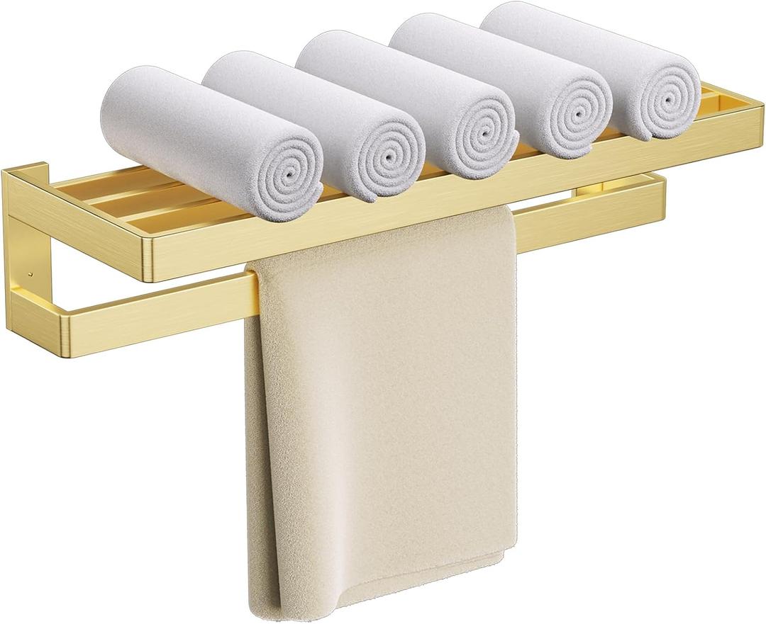 TNOMS Towel Racks Double Towel Bar,Brushed Gold Towel Holder 23.6-inch Stainless Steel Bathroom Hardware Accessories Set