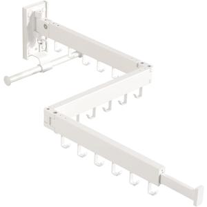 Wall Mounted Clothes Hanger Rack, Clothes Drying Rack,Laundry Drying Rack,Collapsible Clothes Rack Wall Mount, Retractable Drying Rack Clothing,can Fold Upward & Left & Right,White Color