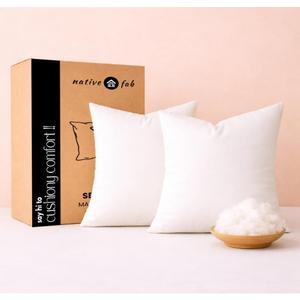 Native Fab Square Throw Pillow Inserts, Pack of 2, 12x12 Inches, White Polyester, Fluffy Decorative Cushion Fillers for Couch, Sofa, Bed, Chair, Home Décor, Back Support & Everyday Comfort