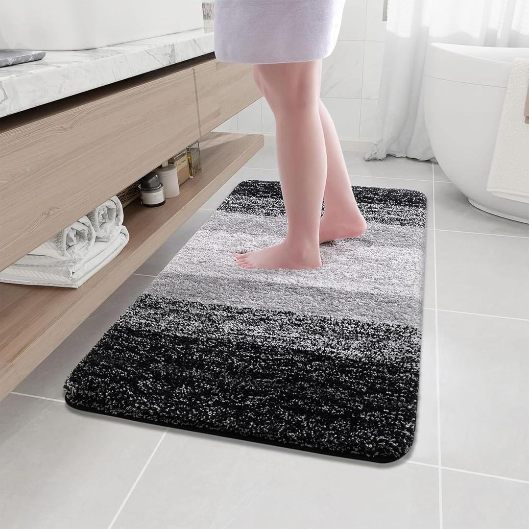 Arotive Microfiber Bathroom Rugs, Shaggy Soft and Absorbent Bath Rug, Non-Slip, Thick Plush Machine Washable Dry Bath Mats for Bathroom, Tub and Shower, 40x24, Black, Rectangular