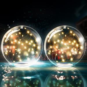 TIALLY Fairy Floating Pool Lights Solar Powered - 14" Inflatable Waterproof Led Glow Balls, Luces para Piscina, Floating Light Up Ball, Swimming Pool Party Decorations, Cool Outdoor Decor (2 Pack) (Warm)