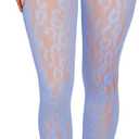 Women Sexy Leopard Print Lace Tights, Cheetah Patterned Pantyhose Leggings, Sheer Fishnet Stockings Club Rave Outfits (Light Blue)