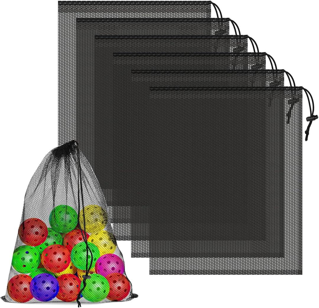 6 Pcs Mesh Bags Drawstring, 14x17 Inch with Lock, Multipurpose Storage Bags for Gym, Balls, Beach, Laundry (Black)