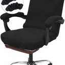 NeColorLife Stretchable Office Chair Cover with Armrest Covers - Zippered High Back Seat Cover for Extra Large Executive Desk Chairs,Big Tall Man (X-Large Size, Black)