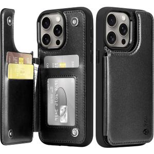 Arae Compatible for iPhone 15 Pro Max Case with Card Holder - Wallet Case with PU Leather Card Pockets Back Flip Cover for iPhone 15 Pro Max 6.7 inch - Black