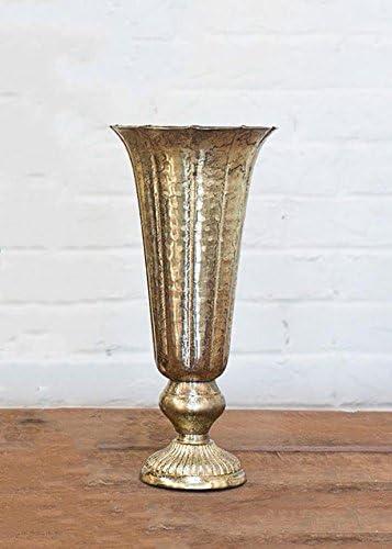 Afloral Distressed Gold Metal Fluted Vase, 14.02"L x 6.5"W x 14.02"H