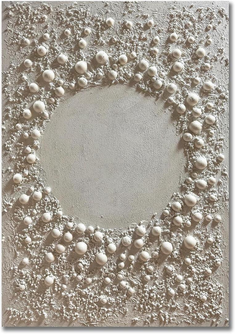 Boiee 28x40in Hand-Painted Creamy White Textured Abstract Oil Paintings