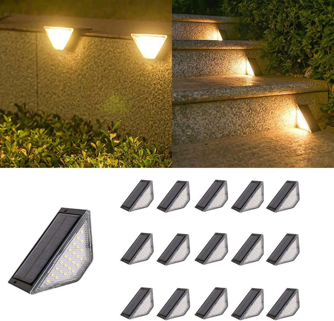ASLIDECOR Solar Step Lights Outdoor 16 Pack,Warm White Solar Deck Light Waterproof LED Solar Fence Lighting Decor for Stair Patio Front Porch Balcony Wall Garden and Back Yard