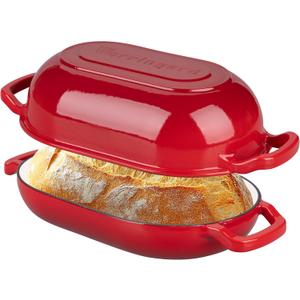 VORRINGARD Enameled Cast Iron Sourdough Bread Oven, Dutch Oven, Loaf Cast Iron Bread Pan for Homemade Bread Baking, Meatloaf Pan with Lid, 5QT, Red
