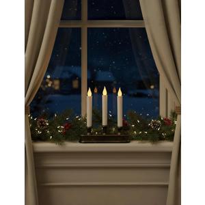 Homemory 3 Pcs Window Candles with Sensor Dusk to Dawn, Ivory Electric Window Candle Flickering, Christmas Fake Candles Battery Operated, Led Candlesticks with Black Holders for Xmas Holiday Decor