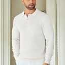 COOFANDY Mens Knit Polo Shirts Long Sleeve Casual Polo Sweaters Shirt Waffle Textured Collared Sweater (White, XXXL)