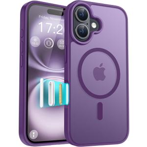 for iPhone 16 Phone Case, Compatible with Magnetic, Military Grade Drop Protection Translucent Matte Shockproof Anti-Scratch/Anti-Fingerprint Case for iPhone 16 (Dark Purple)