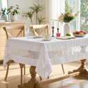 Polyester Fabric Tablecloth with Exquisite Embroidery Sheer Border-Waterproof/Wrinkle Resistant-for Dining,Indoor&Outdoor,Wedding,Holiday,White,White,Rectangle 60x102Inch