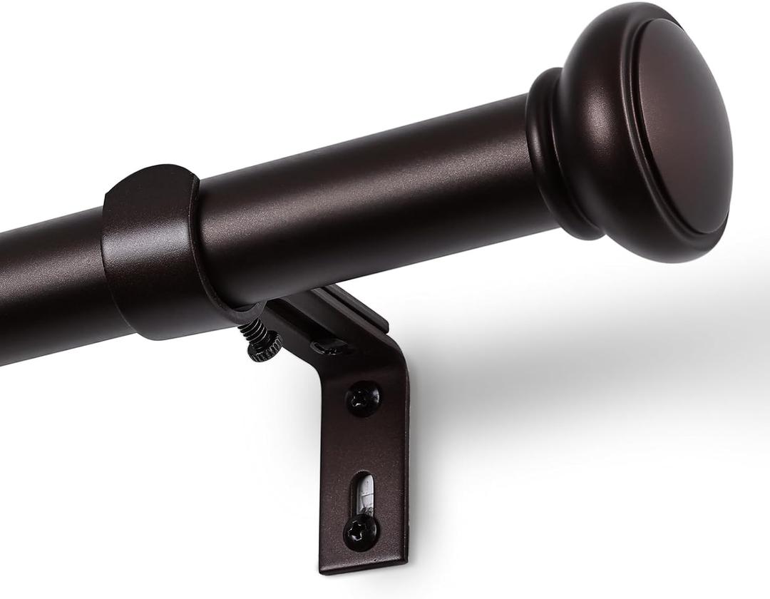 Bronze Curtain Rods for Windows 28 to 48 Inches, 1 Inch Decorative Curtain Rod Set, Adjustable Length Heavy Duty Metal Window Curtain Rod with Brackets