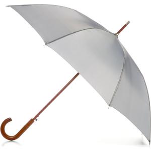 Totes Eco Auto Open Umbrella Classic Wooden J Stick Handle with Easy Grip - Windproof, Rainproof and Durable Canopy Design  Versatile Travel, Perfect for Rainy Days (Grey)