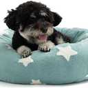 Mora Pets Donut Small Dog Bed - Round Cat Bed for Indoor Cats with Washable Removable Cover, Cute Calming Fluffy Circle Pet Bed Anti-Anxiety for Dog Puppy Cat, Blue 23"