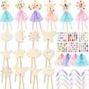 34 Pcs Make Your Own Princess Wand Kit 16 Unfinished Star Butterfly Crown Moon Fairy Wood Stick 6 Gem Stickers 4 Satin Ribbons 8 Mesh Decor for Princess Cosplay Party Accessories DIY Art Craft Making