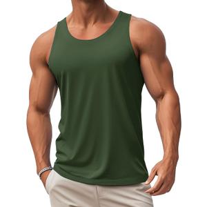 MAGCOMSEN Mens Workout Tank Tops Muscle Athletic Gym Cotton Undershirt Sleeveless Shirts (Green, XL)