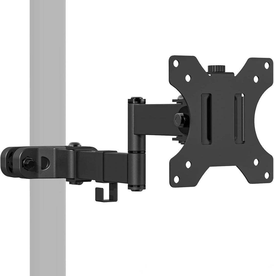 WALI Single Monitor Arm Mount for 17 to 32" Monitors, Full Motion Steel Monitor Pole Mount Bracket with Removable VESA Plate 75mm and 100mm, Vesa Mount for Outdoor, Gazebo, RVs (011ARM), Black