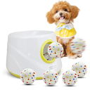 Automatic Dog Ball Launcher with 6 ETPU Balls, White, Adjustable Distance 20-45ft, USB Rechargeable, Interactive Pet Toys (Yellow)