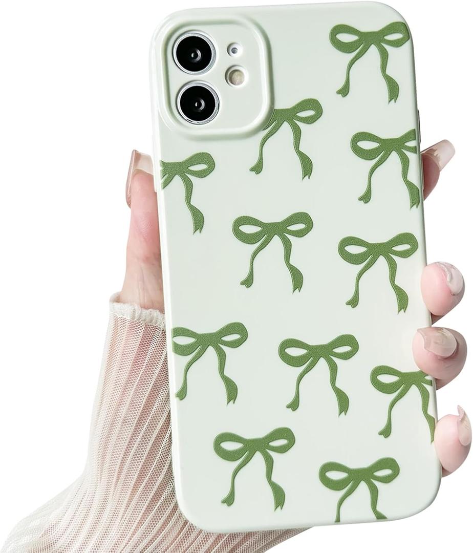 NITITOP Compatible with iPhone 11 Case Cute Bow Knot Ribbon Pattern for Girls Women Trendy Bowknot Slim Fit TPU Bumper Silicone Shockproof Full Camera Protection Cover - Green