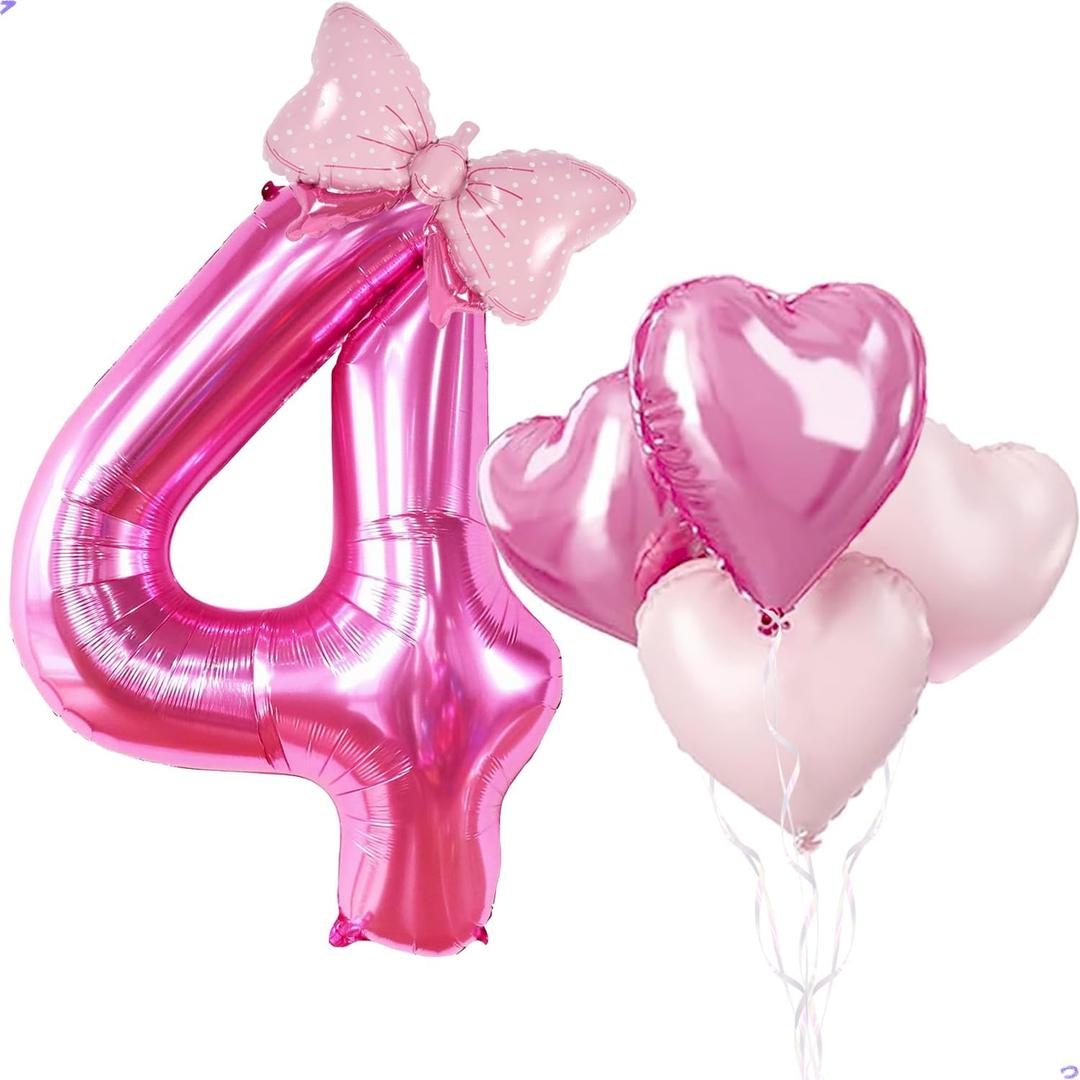 40 Inch Huge Pink 4 Birthday Balloon for Girls, Foil Mylar Helium Pink 4 Balloon Number for Girls 4th Birthday Decorations,Party Decorations, Celebrations Party Supplies Favors Backdrops