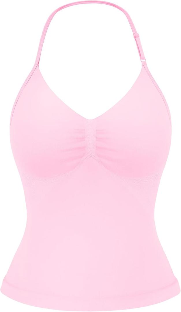 YEOREO SoftHue Impact Longline Strappy Top Women's Halter Workout Tank Tops Backless Gym Longline with Adjustable Strap (X-Large, Pink)