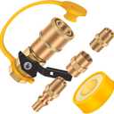 5PCS RV Propane Quick Connect Fittings with Teflon Tape, Includes 1/4" Female Shutoff Valve & Full Flow Plug, Male & Female NPT for RV, Trailer, BBQ