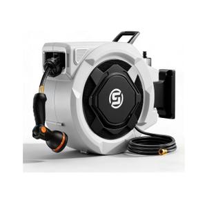 SUNPOW Retractable Garden Hose Reel - 1/2" x 100ft Wall Mounted Hose Reel with 3/4'' Brass Fitting & 10-Pattern Nozzle - Auto Slow Retraction, Any-Length Lock, 180°Swivel for Lawn & Gardening
