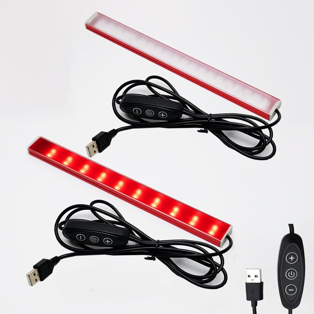 660nm & 850nm Red Light Strip, 9.6 Inch Near Infrared Light Bar with 5 Brightness Levels, USB Powered Red Light for Muscle Relaxation, Home & Fitness Use（2 pcs）