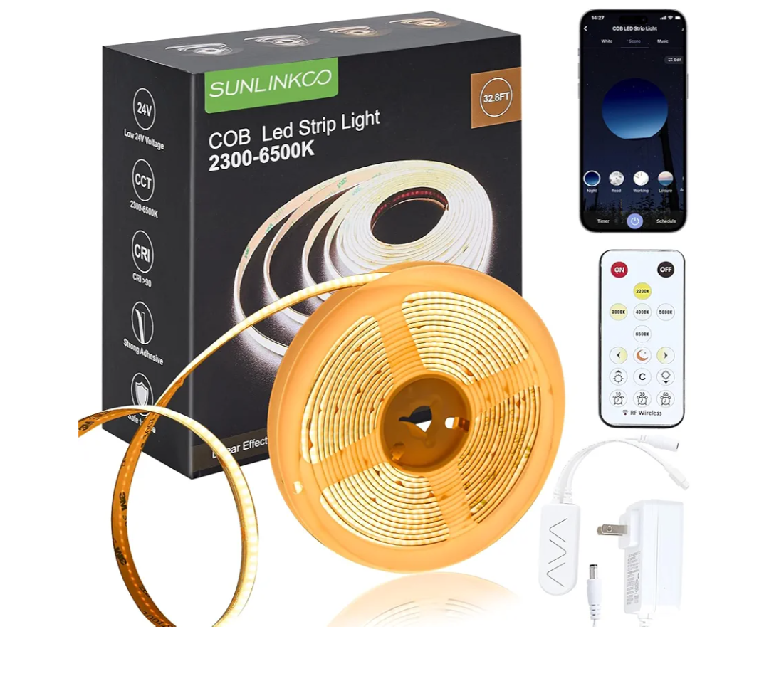 COB LED Strip Light 16.4ft, Dimmable 2300K-6500K White CCT Tunable, DC 24V Cuttable LED Tape Light, High Density 3040 LED 36W CRI 90, APP Remote Control, Music Mode, For Home DIY, Living Room, Bedroom