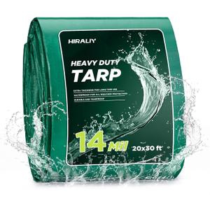 HIRALIY 14 Mil Tarp Waterproof 20x30 Feet, Thick Heavy Duty Tarp with Reinforced Grommets for Firewood, Roof, Camping, Patio, Pool, Boat, Dump Trailer (Green)