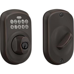 Schlage BE365 PLY 716 Plymouth Keypad Deadbolt, Electronic Keyless Entry Lock, Aged Bronze