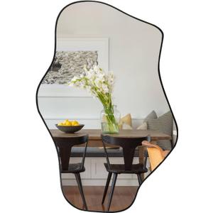 Irregular Wall Mirror, 21"x14" Asymmetrical Mirrors, Modern Frameless Mirror for Wall, Unique Shaped Mirrors for Living Room Bathroom Bedroom Hallway Entryway Fireplace