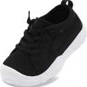 LeIsfIt Toddler Shoes Girls Boys Wide Shoes Kids Lightweight Barefoot Sneakers Slip on Tennis Sneakers Black White Size 9