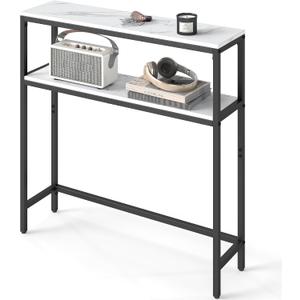VASAGLE Console Table, 2-Tier Narrow Sofa Table with 2 Shelves, 7.9 x 31.5 x 31.5 Inches, for Living Room, Hallway, Entryway, Marble White and Ink Black ULNT130W59V1