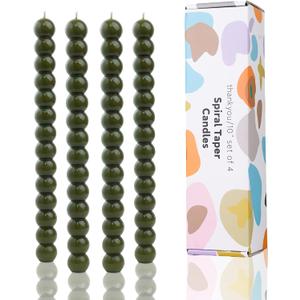 Olive Spiral Taper Candles Twisted Candle Conical Stick Candles for Holiday Wedding Party Wax Unscented Dinner Candle Dripless,Christmas Gift H 10 Inch, 4pcsOlive-C