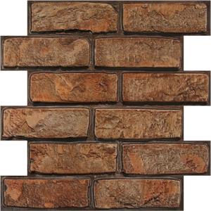 COMSTICKC 3D Reddish Brown Brick Wall Panels Peel and Stick Wall Covering,10 Pcs of 12"X12", Not Real Brick, Small Size Thin PVC Fake Brick Backsplash for DIY Wall Upgrades Indoor