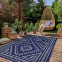 GENIMO Outdoor Rug for Patio Clearance - 6x9 ft Waterproof Plastic Camping Rugs, Reversible Outside Rv Mat Carpet for Porch, Deck, Picnic, Balcony, Beach, Backyard, Blue Grey