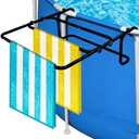 Poolside Pool Towel Rack Outdoor-Metal Heavy Duty Above Ground Swimming Pool Accessories Towel Holder Fits Most Frame Pools for Towels Quick Drying and Space Optimization (Black)