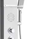 POPFLY Shower Panel Tower System with Shelf, LED Mist & Rain Shower Head, 304 Stainless Steel Shower Tower, 2 Body Jets, Tub Spout, Brushed