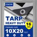 16Mil Finished Size 10x20 Tarp Heavy Duty Waterproof, Large Outdoor Multipurpose Protective Cover (Silver/Black)